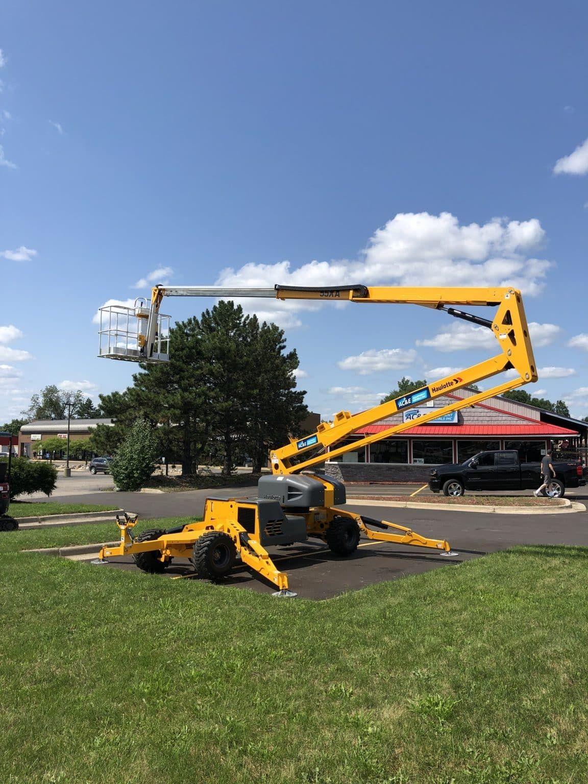Aerial lift being delivered for rental use on Ohio property